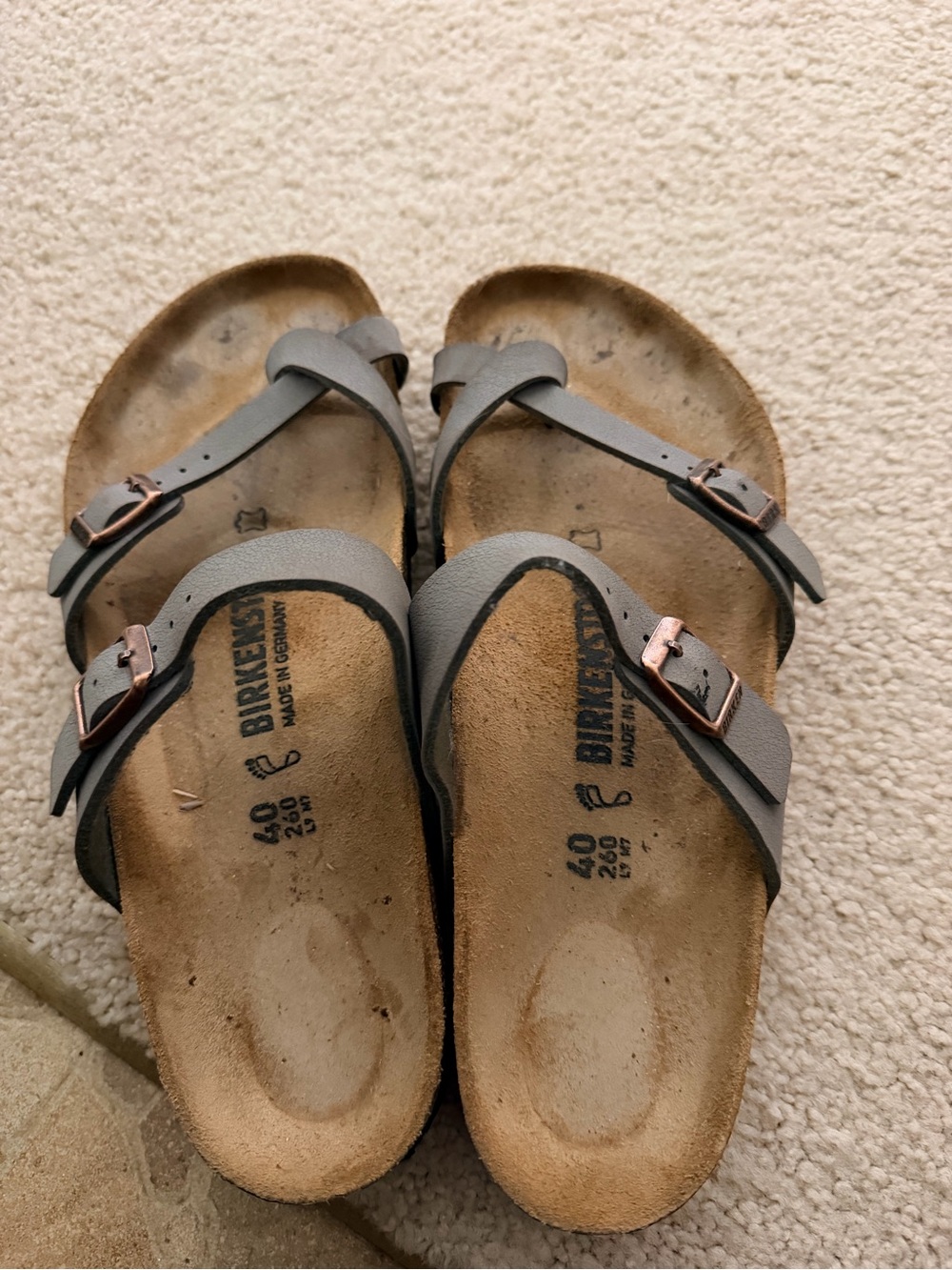 Birkenstock women’s Gray Strappy Buckle Sandals